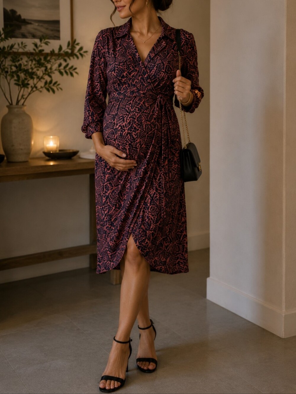 Motherhood Maternity Long Sleeve Wrap Dress